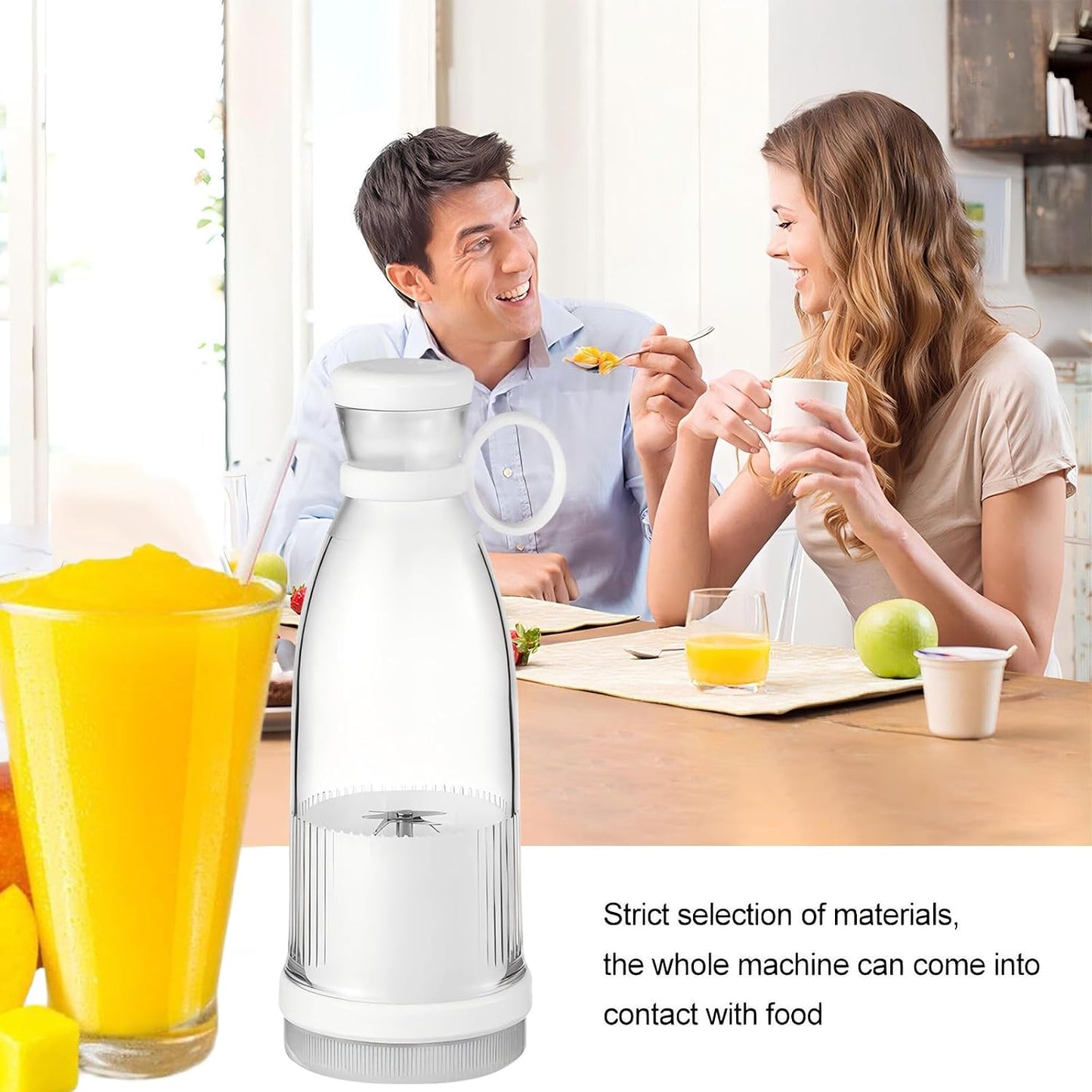 Portable Blender, 350Ml Electric Mini Juice Maker, Personal Fruit Mixer with USB, Powerful Mini Blender for Fruits, Shakes, Smoothie, Perfect for Home, Office, School, Outdoors,White