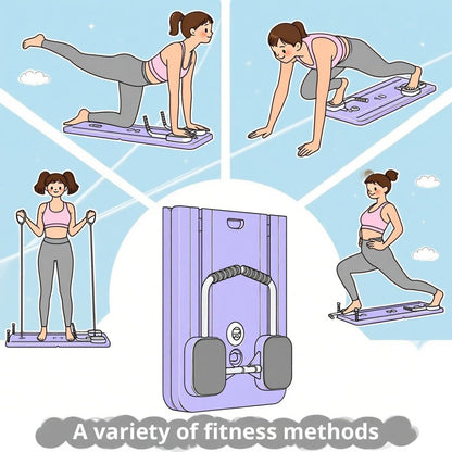 Foldable Pilates Reformer Board Set - 5 In1 Portable Pilates Machine with Auto-Rebound, Resistance Bands, Knee Pad, Timer & Phone Holder, Multifunctional Core & Abs Full-Body Trainer