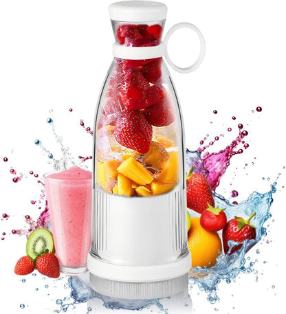Portable Blender, 350Ml Electric Mini Juice Maker, Personal Fruit Mixer with USB, Powerful Mini Blender for Fruits, Shakes, Smoothie, Perfect for Home, Office, School, Outdoors，White