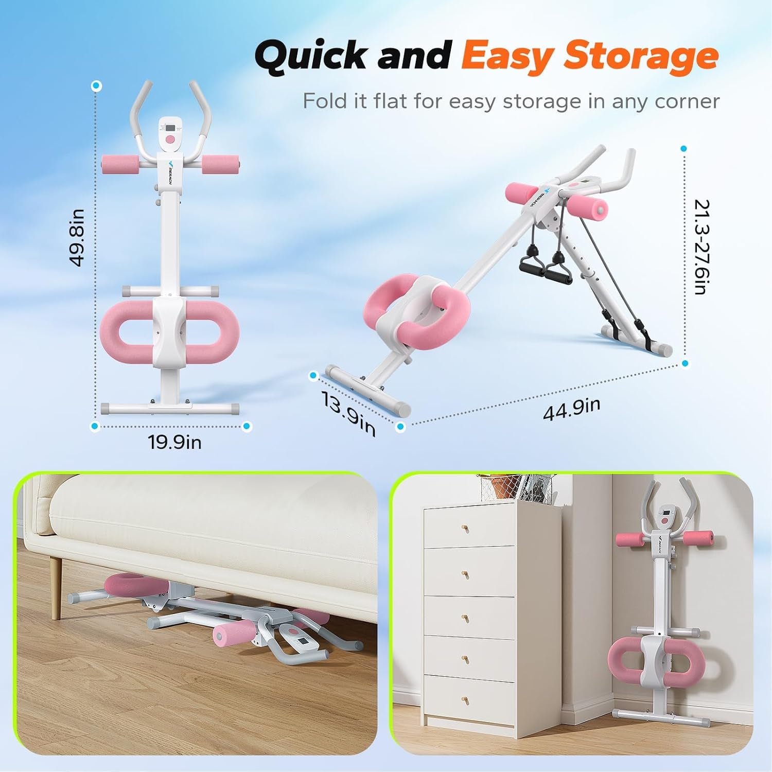 Ab Machine Abs Workout Equipment Adjustable | Ab Trainer Machine for Abs Workout at Home Gym, Foldable Knee Protection