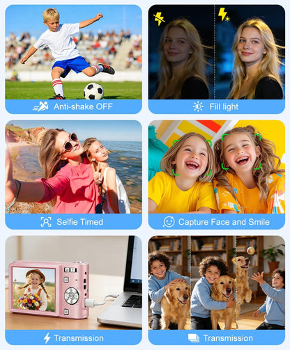 Digital Camera, 1080P FHD Vlogging Camera 50MP Compact Portable Photo Camera with 2.4" Screen, 16X Digital Zoom Mini Small Pocket Camera for Kids Students with 1 Battery, 16GB Card (Black)