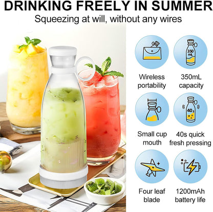 Portable Blender, 350Ml Electric Mini Juice Maker, Personal Fruit Mixer with USB, Powerful Mini Blender for Fruits, Shakes, Smoothie, Perfect for Home, Office, School, Outdoors，White