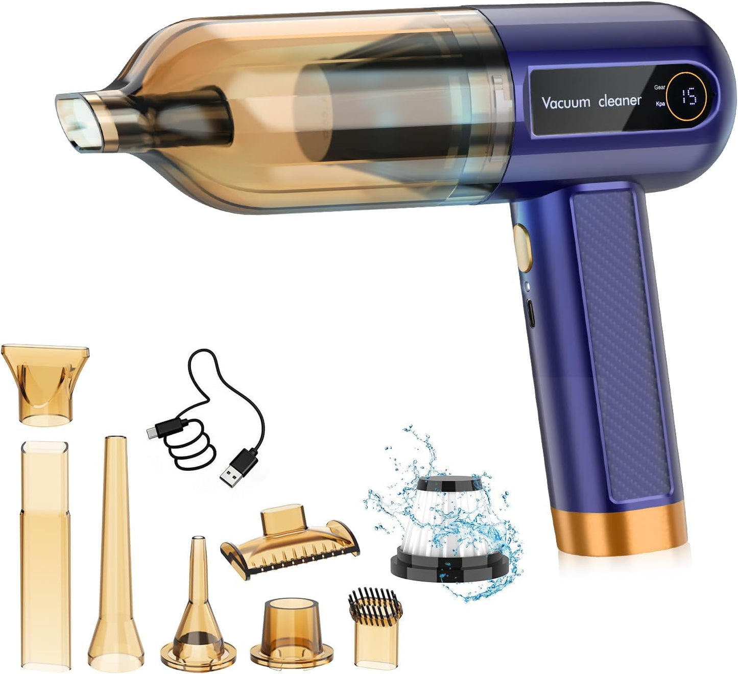 Car Vacuum Cleaner, Handheld Vacuum Cleaner 15000Pa Powerful Cordless Car Hoover with LED Display & 7 Nozzles, Rechargeable Mini Hoover for Pet Hair Home Office Kitchen Carpet