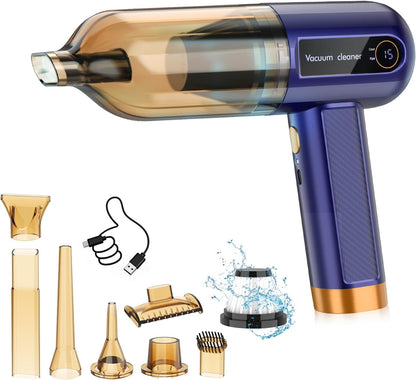 Car Vacuum Cleaner, Handheld Vacuum Cleaner 15000Pa Powerful Cordless Car Hoover with LED Display & 7 Nozzles, Rechargeable Mini Hoover for Pet Hair Home Office Kitchen Carpet