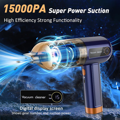 Car Vacuum Cleaner, Handheld Vacuum Cleaner 15000Pa Powerful Cordless Car Hoover with LED Display & 7 Nozzles, Rechargeable Mini Hoover for Pet Hair Home Office Kitchen Carpet