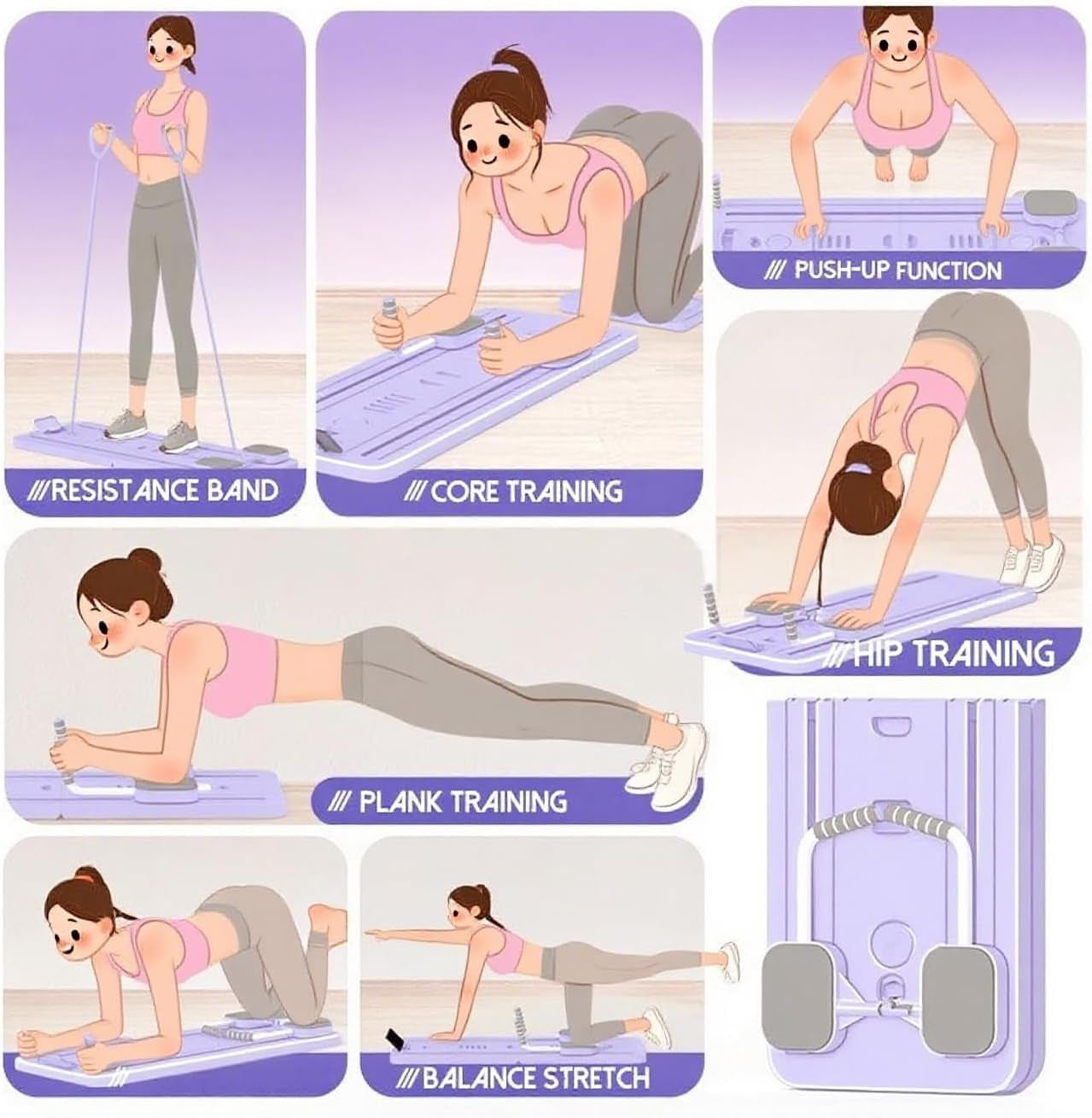 Foldable Pilates Reformer Board Set - 5 In1 Portable Pilates Machine with Auto-Rebound, Resistance Bands, Knee Pad, Timer & Phone Holder, Multifunctional Core & Abs Full-Body Trainer