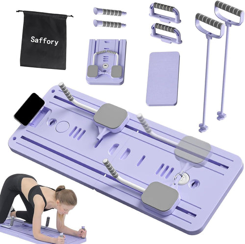 Foldable Pilates Reformer Board Set - 5 In1 Portable Pilates Machine with Auto-Rebound, Resistance Bands, Knee Pad, Timer & Phone Holder, Multifunctional Core & Abs Full-Body Trainer